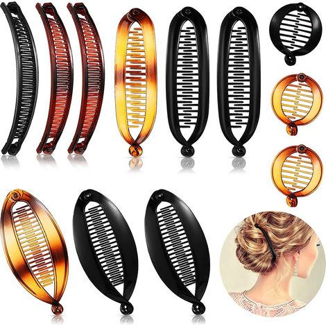 12-teiliges Retro-Haarspangen-Set für dicke Locken, inklusive Spezialkamm, Fischgrätenzopf-Doppelbananenspange, universell einsetzbar für Damen und Mädchen (1/2)