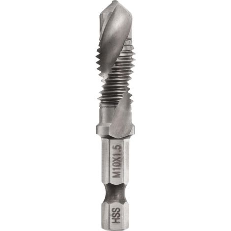 Foret et Taraud Combinés, Métrique M10 x 1,5 Filetage 1/4" Queue Hexagonale, Tarauds à Vis en Spirale pour Machine de Perçage et de Taraudage, Acier Rapide (HSS) 6542 (1/5)