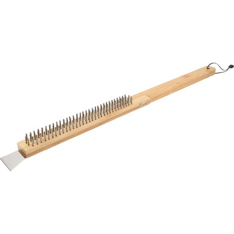 LONGUE BROSSE À PIZZA POUR FOUR À PIZZA GRATTOIR À POILS MÉTALLIQUES MONTÉS MANCHE EN BOIS AMOVIBLE POUR NETTOYER LA PIERRE À PIZZA (1/5)