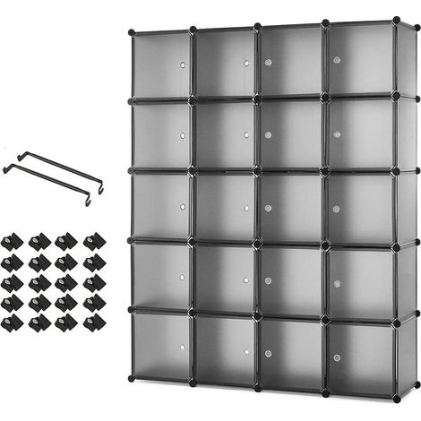 Mondeer Armadio modulare cubi componibili in plastica, Guardaroba Modulare Organizer con Appendiabiti, Portaoggetti Grigio 20 cubi (1/5)