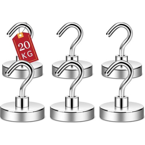 Crochet Aimanté Puissant, Crochet Magnetique Cuisine Frigo, Petit Aimant Porte Rangement pour Manteau Torchon Cle Mural, Cruise Magnetic Hooks (Argent, 25mm) (1/5)