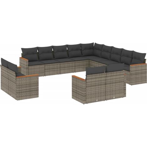Set sofás de jardín con cojines 13 piezas ratán sintético gris vidaXL (1/3)
