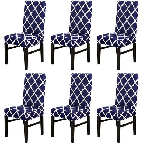 Set of 6 universal stretch chair covers for dining room, wedding, banquet, party decoration (navy blue, set of 6) (1/5)