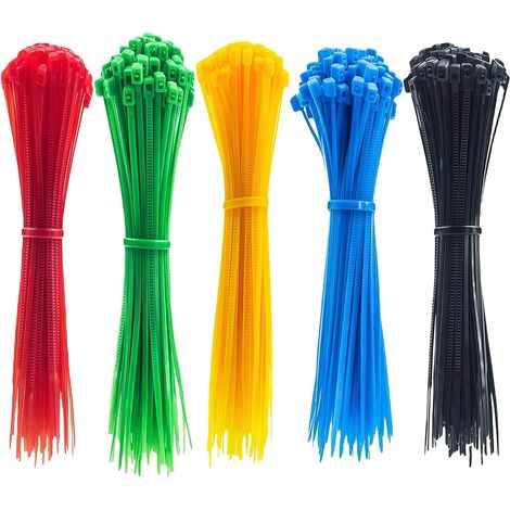 500 Pièces Collier de Serrage Plastique, 200mm x 3mm Attache Câble Colorées Autobloquantes, Collier Serre-Câble Résistants aux UV pour Maison, Bureau, Jardin, Garage, Atelier (5 Couleurs) (1/5)