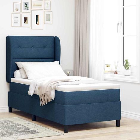 Boxspringbett mit Matratze mit Kopfteil Blau 100 x 200 cm Stoff