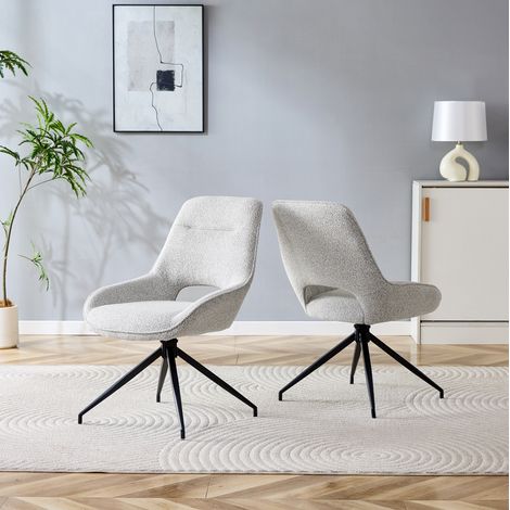 Silla de comedor giratoria 360° en tejido beige gris con estructura de metal negro,50×50×87cm (1/5)