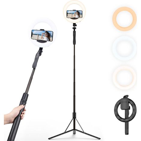 Lampe annulaire rechargeable de 8 pouces avec trépied de 160 cm pour téléphone portable [Nouveau 2021] Lampe de bureau portable sans fil Lampe de remplissage universelle pour la diffusion en direct, l (1/5)