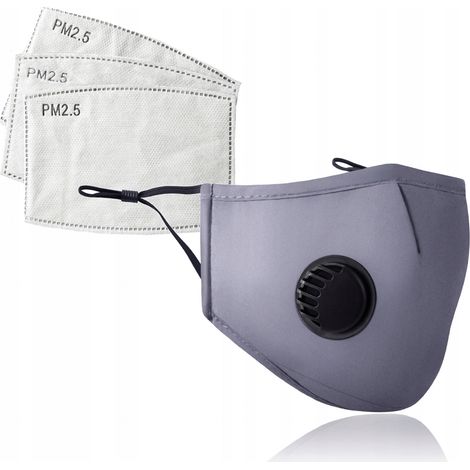 SET GRAU Wiederverwendbare Maske + 3x PM 2.5 FILTER