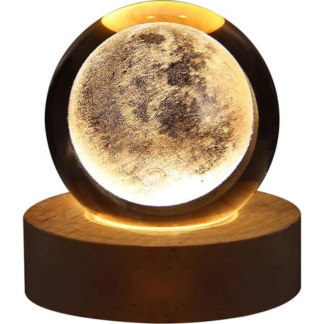 3D Ball, Glitter Ball, Warm LED Lamp, USB Rechargeable, Wooden Base for Bedroom (4) (1/5)