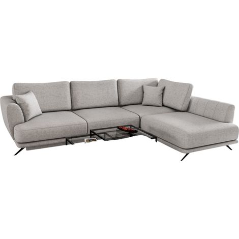 Canapé convertible angle droit tissu gris clair chiné Savary 280cm (1/5)