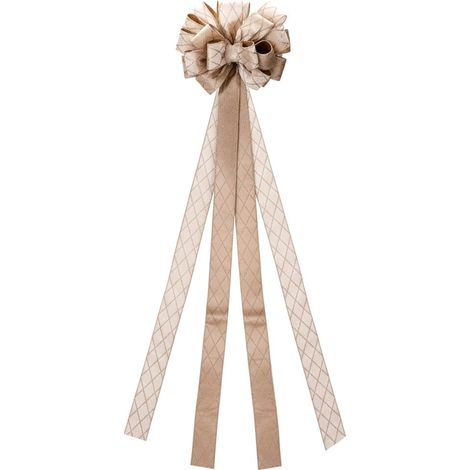 Puntale per albero di Natale con fiocco, glitter beige, 130x33 cm