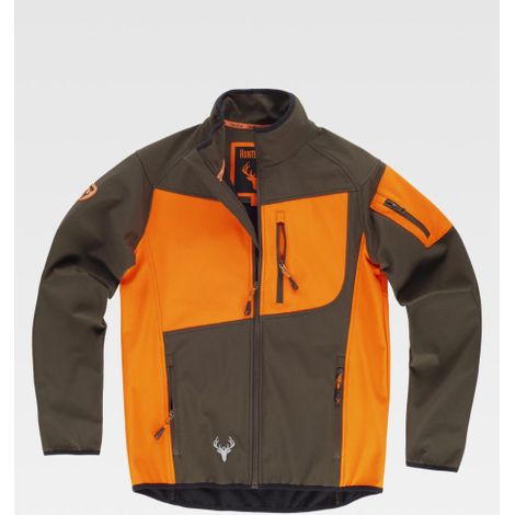 Chaqueta Workshell combinada con cuello alto y cubrecosturas interior WORKTEAM S8633 3XL Naranja flúor / Verde caza (1/2)