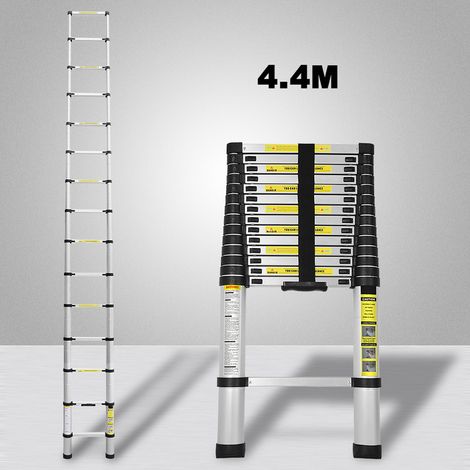 Échelle télescopique 4,4m échelle extensible jusqu'à 150 kg Escabeau stable en aluminium 4,4 m (1/4)