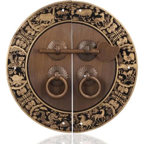 Poignée Antique,Poignées de Porte, Poignées Rondes en Laiton Antique Serrure du Zodiaque Chinois Vintage avec Clé pour Armoire à Chaussures, Armoire, Placard,14cm (1/5)