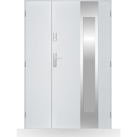 Porte d'entrée double Nérée - 130-140-150x208cm - Couleur: Blanc - Poussant: Droit - Dimensions: 80x40 cm (1/2)