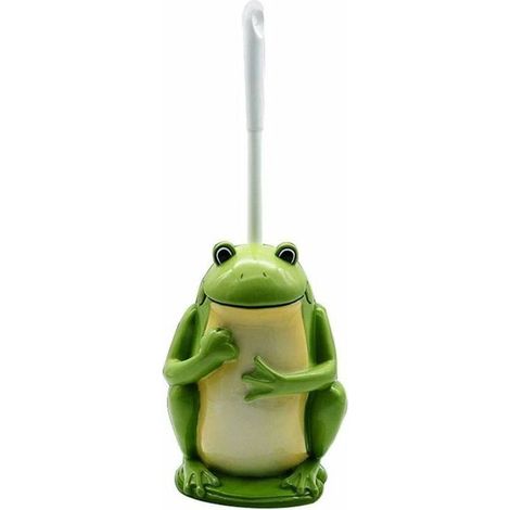 Brosse WC compacte en résine pour salle de bain Motif grenouille Vert,Outil de nettoyage avec base (1/5)