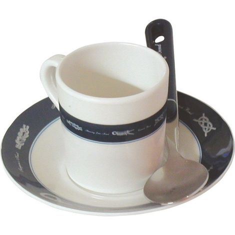 Set de 6 tasses à café et soucoupes - - blanc/bleu
