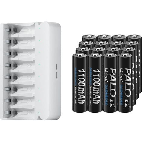 Piles AAA Rechargeables, Capacité de 1100mAh, Chargeur Rapide Compatible, 16 batterie 1 chargeur (1/2)
