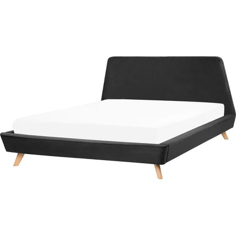 Cama doble tapizada negra 180 x 200 cm con estructura y cabecero Vienna