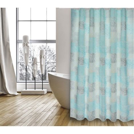 Rideau de douche Polyester HUELLAS 180x200cm QUALITE PREMIUM Bleu Turquoise - Anneaux inclus MSV