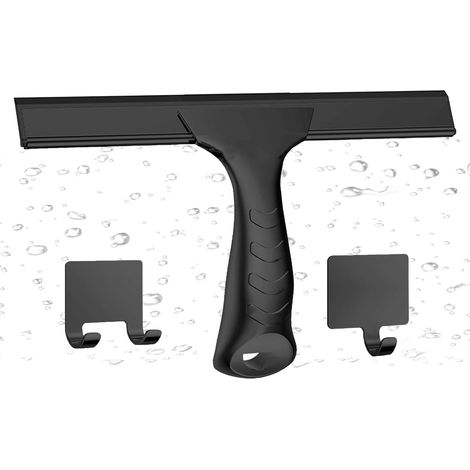 Bathroom Shower Squeegee – Stainless Steel Wiper with Adhesive Hooks Versatile Bathroom Cleaning Tool for Shower Doors, Car Windows (1/5)