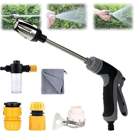 Nettoyeur Haute Pression Portable, Lance Haute Pression pour Tuyau d'Arrosage, Turn Any Hose Into a High-Pressure Water Jet, pour Gouttière, Terrasse, Voiture, Animal Domestique (Métal) (1/5)