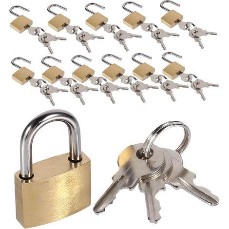 12 Pièces Mini Cadenas à Clé Cuivre pour Valise Sacoche Casier Gym Sécurisés et Résistants Corrosion (1/5)