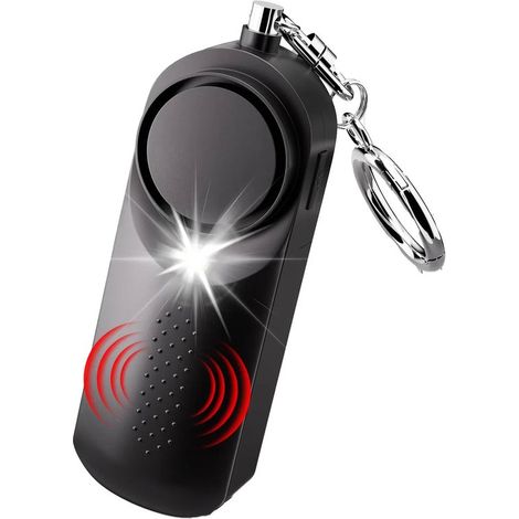 Alarme personnelle, 130 décibels, avec lumière clignotante, porte-clés d'autodéfense, pour femmes, personnes âgées et étudiantes, noir (1/5)