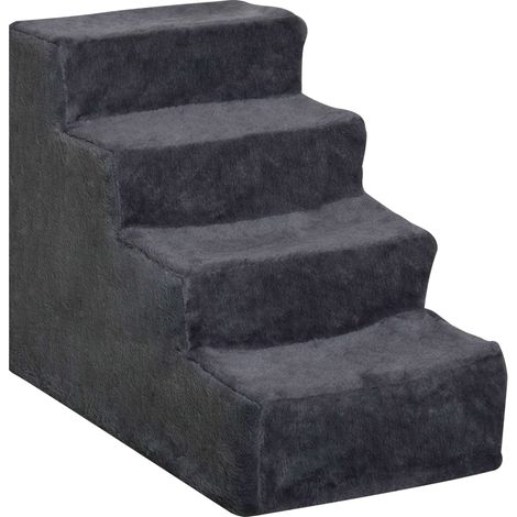 Haustiertreppe, 4 Stufen, abnehmbarer Bezug, Dunkelgrau, 44 cm