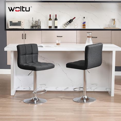 WOLTU Juego de 2 Taburete de Bar Taburete de Altura Ajustable 93-114 cm Taburete Lino Silla de Cocina Tasburete Alto para Cocina Bar Comedor Negro