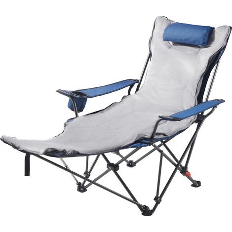 Chaise de camping inclinable, 4 positions réglables, transat pliant portable pour adultes, fauteuil de plage en maille avec repose-pieds et coussin douillet, supporte 100 kg, chaise robuste pour patio (1/5)