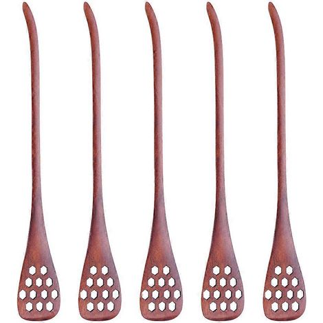 Lot de 5 cuillères à miel en bois sculpté, creuses et ajourées, style japonais, motif nid d'abeille, séparateurs d'œufs, cuillères à mélanger (couleur à peindre)
