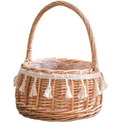 Handgefertigter Blumenkorb aus natürlichem Rattan, gewebt für Zuhause, Küche, Garten, Gemüseaufbewahrung, Pflanzgefäß, Halter, Hochzeitsfeier Ta--07