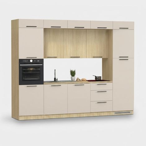Cuisine complète linéaire moderne avec évier Molven 300x232 - Beige (1/5)