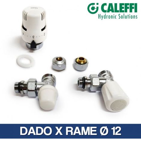VALVOLA E DETENTORE CON TERMOSTATO RAME 12 14 MULT 16 A SQUADRA CALEFFI 24686V DADO X RAME DA 12 (24685 + 2X11478)