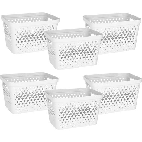 Lot de 6 paniers de rangement en plastique Bacs de rangement ouverts pour étagères, salle de bain, garde-manger, placard Boîtes de rangement gigognes avec poignées, 12,7 L, blanc (1/5)
