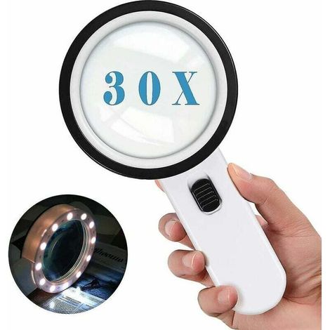 Loupe éclairée, loupe avec lumière, loupe de poche 30x grande loupe 12 led