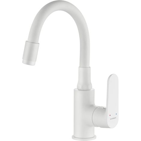 Robinet de lavabo sur pied avec bec flexible, blanc (1/4)