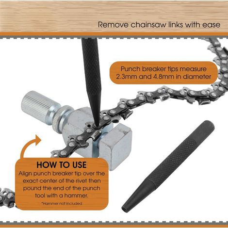 Kit de Réparation de Chaîne de Tronçonneuse Portatif en Acier [2 Cônes de Perçage] - Outil de Dépose de Maillons et Rivets Facile à Utiliser et Économique (1/4)