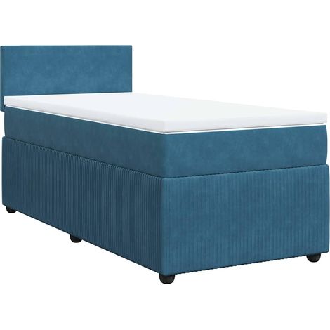vidaXL Sommier à lattes de lit avec matelas bleu 90x190 cm velours (1/5)