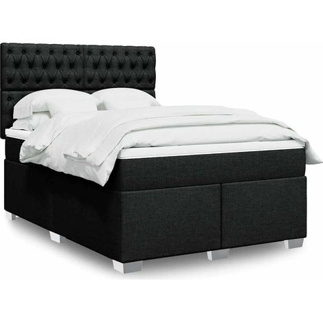 vidaXL Sommier à lattes de lit avec matelas Noir 140x190 cm Tissu (1/5)