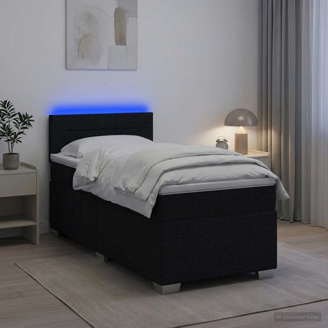 vidaXL Lit de box spring avec matelas et LED Noir 90 x 190 cm Tissu (1/5)
