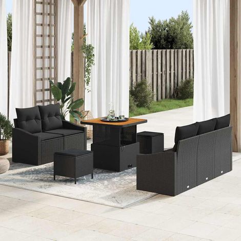 Conjunto de sofás de jardín 8 pcs Negro ratán sintético vidaXL (1/5)