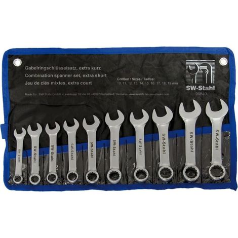 SW-Stahl 00840L Gabelringschlüsselsatz 10-19 mm extra kurz I 10-teilig I blendfrei I Ringschraubenschlüssel I Doppel-Schraubenschlüssel I Ringschlüssel Set I Maulschlüssel I Ringmaulschlüssel