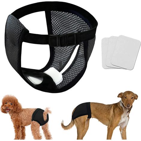 5 Paquets Couches pour Chien Pantalons pour Chiennes en Chaleur avec 3 Serviettes Hygiéniques Culottes Menstruelles pour Chien Pantalon de Protection pour Chien Lavable, Noir (M) (1/5)