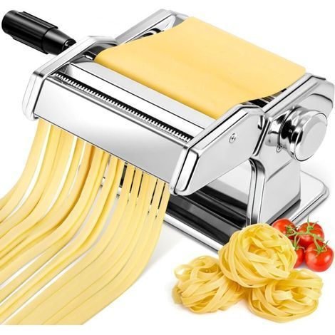 Manuelle Nudelmaschine, 7 einstellbare Stärken, Edelstahl-Nudelmaschine mit Walze und Schneidevorrichtung, handbetriebene Frischnudelmaschine für Spaghetti, Fettuccine und Lasagne (1/5)