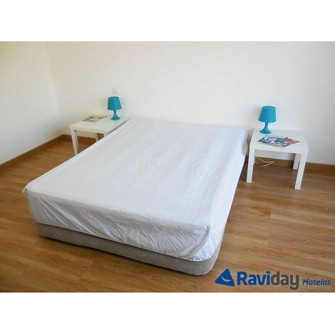 Drap housse 160 x 200 cm pour matelas gonflable 2 places – Ajustable avec bonnets de 37 cm – 50% coton 50% polyester – Lavable à 90°C – (1/4)