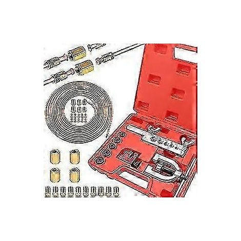 Kit de conduite de frein plaquée cuivre 3/16 25 pi + conduite de frein en cuivre et aluminium, kit d'outils à extrémités évasées simples et doubles, comprenant 4 raccords de conduite de frein et 16 Tu (1/5)