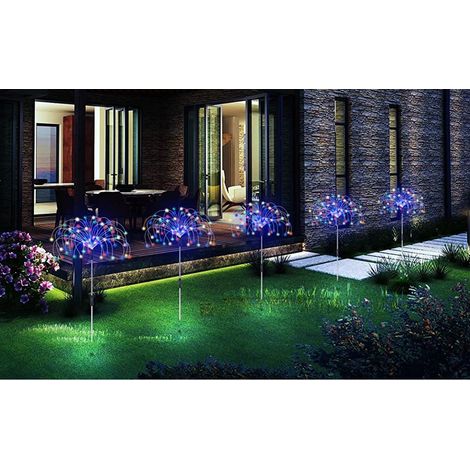 Lot de 5 guirlandes lumineuses solaires de jardin, 120 LED, 30 fils de cuivre, feux d'artifice, paysage, allée, guirlande lumineuse étanche, 8 modes d'éclairage, télécommande pour jardin, fête-Lumière (1/5)