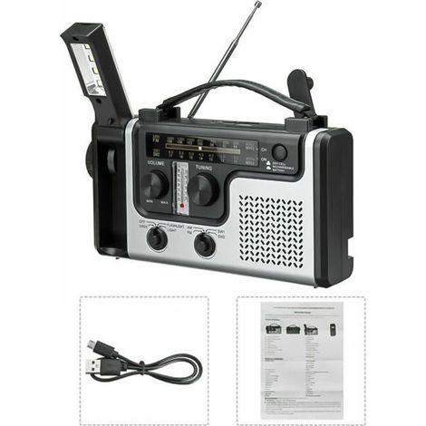 Radio meteo portatile con generatore solare di emergenza - FM/NOAA + torcia + lampada da lettura a LED + caricabatterie per telefono - Radio di emergenza / Caricabatterie portatile / (1/5)